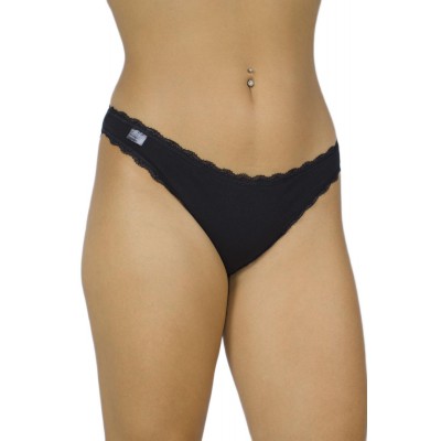 Women's Low-Rise Rio Cotton Briefs with Lace Trim - Black | Tzitzi Underwear
