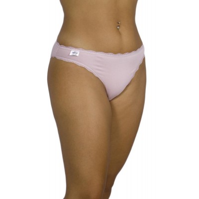 Women's Low-Rise Rio Cotton Briefs with Lace Trim - Dusty Pink | Tzitzi Underwear